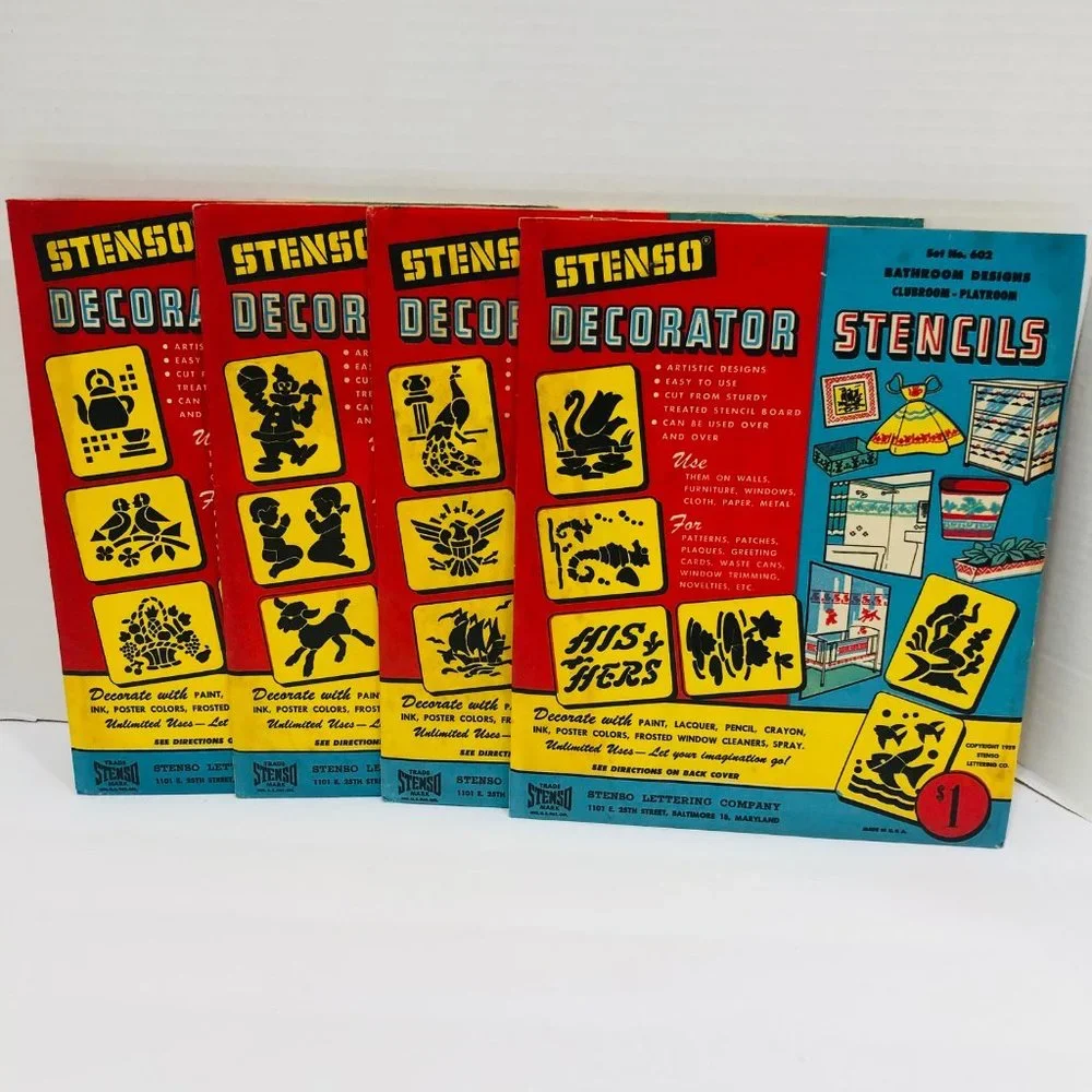 VTG Stenso Decorator Stencils Lot of 4‎ USA 24 Stencils 1959 Complete #601-#604